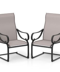 Patio Outdoor C-Spring Dining High-Back Chairs Set of 2-Grey