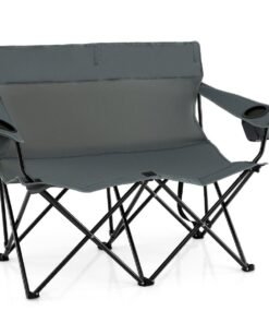 Double Camping Chair with Cup Holders and Carrying Bag-Grey