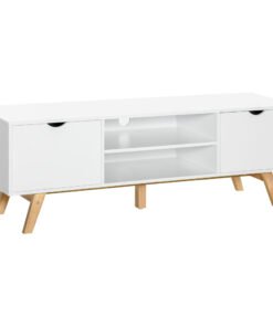 HOMCOM TV Stand Cabinet for TVs up to 65", Media Unit w/Wood Legs Storage Shelves Entertainment Center Modern Living Room Home Furniture White