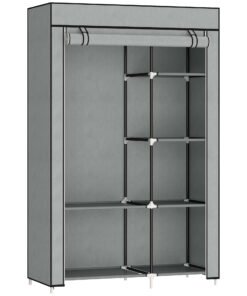 HOMCOM Fabric Wardrobe, Portable Wardrobe with 6 Shelves, 1 Hanging Rail, Foldable Closets, 103 x 43 x 162.5 cm, Light Grey