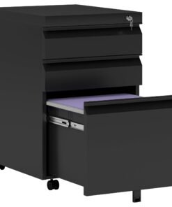 Vinsetto 3 Drawer Filling Cabinet, Mobile Metal File Cabinet with Anti-tilt Design for Letter, A4, Legal Size, Black