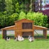 PawHut Small Animal Deluxe XXL Fir Wood 2-Tier Guinea Pigs Hutches Natural Wood Tone