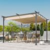 Outsunny 3.5M X 3.5M Metal Pergola Gazebo Awning Retractable Canopy Outdoor Garden Sun Shade Shelter Marquee Party BBQ, Beige