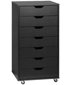 Vinsetto Seven-Drawer Filing Cabinet, with Wheels - Black