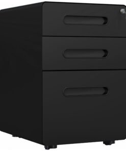 Vinsetto Lockable File Cabinet with 3 Drawers, Vertical Office Drawer for A4, Letter, Legal Size, Anti-tilt Design, Pre-Assembled Body, Black