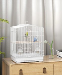 PawHut Large Metal Bird Cage with Perches, Food Bowls, Swing, for Budgies, Parakeets, White