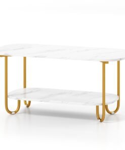 Faux Marble Top Coffee Table with Heavy-duty Metal Frame-White