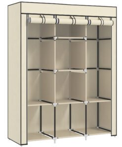 HOMCOM Fabric Wardrobe, with Rails and Shelves - Cream White