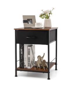 2-Tier Nightstand Bedside End Sofa Table with Drawer-Rustic Brown