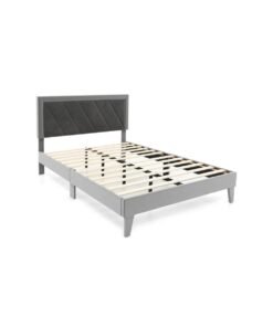 Single/Double Platform Bed with High Headboard &12 Wooden Slats-Double Size