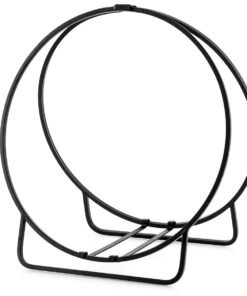 60 cm Tubular Metal Firewood Log Hoop with 230KG Capacity for Indoor and Outdoor-Black