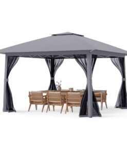Foldable Canopy Tent with Mesh Netting and Double Roof -Grey
