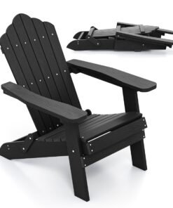Folding Adirondack Chair with Wide Armrests and Inclined Backrest-Black