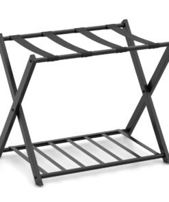 Folding Suitcase Stand with Storage Shelf for Guest Room Bedroom-Black