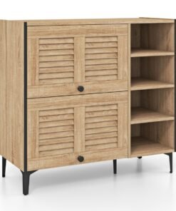Freestanding Shoe Storage Cabinet Organizer with Flip Doors-Oak