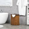 HOMCOM Bamboo Laundry Basket with Lid, 55 Litres Laundry Hamper with Removable Washable Lining, Corner Washing Baskets, 38 x 38 x 57cm, Brown