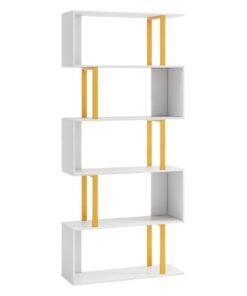 5/6-Tier Geometric Bookcase with Metal Frame and Anti-tipping Kits-5-Tier
