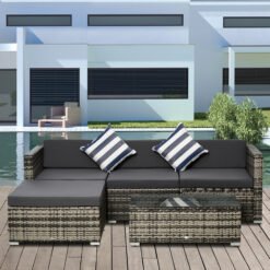 Outsunny Rattan Garden Sofa Set, 4-Seater Wicker Sectional for Garden, Grey