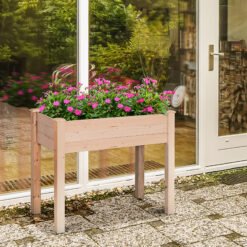 Outsunny Garden Wooden Planters? Rectangular Raised Bed,Flower Box, Fir Wood Indoor/Outdoor, Oak Tone, 86L x 46W x 76Hcm