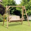 Outsunny Outdoor 2 Seater Swing Chair Larch Wood Garden Swing Seat Porch Hammock Bench Lounger