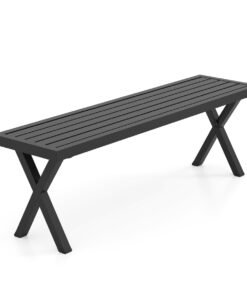 Heavy-Duty 2-Person Patio Metal Bench with Slatted Seat and X Legs
