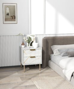 HOMCOM Elegant Two-Drawer Bedside Table - White