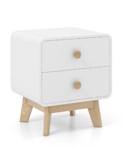 Modern 2-Drawer Nightstand Sofa Side Table with Solid Rubber Wood Legs-White