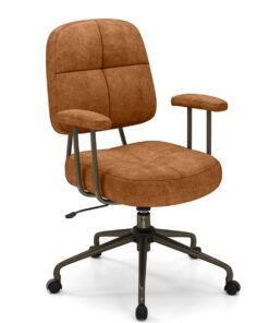Leathaire Upholstered Task Chair with Cushioned Back and Padded Armrests-Brown