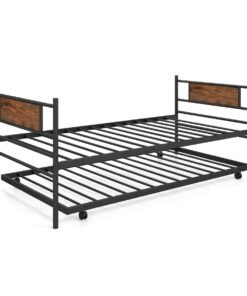 Metal Daybed with Pull-out Trundle and Headboard-Single Size