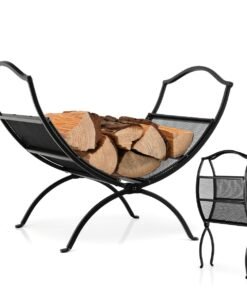 Portable Fireplace Log Rack with Convenient Handle-Black