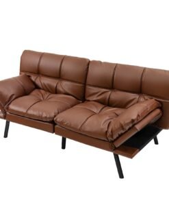 2 Seater Convertible Sofa Bed with Reclining Backrest-Brown