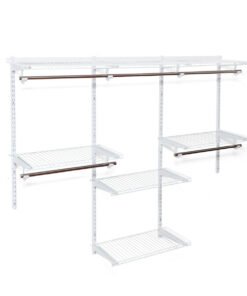 Closet Organiser System with Hanging Rod and Adjustable Metal Rail