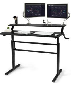 2-Tier Height Adjustable Standing Desk with Crank Handle-Black