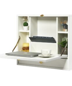 Wall Mounted Foldable Multi-functional desk Wooden Cabinet-White