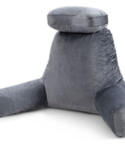 Extra Large Bed Rest Reading Pillow with Detachable Neck Roll-Grey