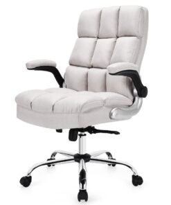 Linen Upholstered Executive Chair with Ergonomic High Back for Home Office-Beige