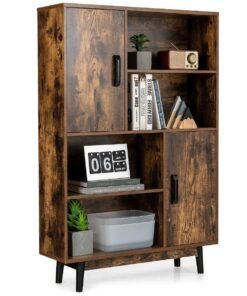 Freestanding Wooden Sideboard Storage Cabinet with 2 Doors and 4 Shelves-Coffee