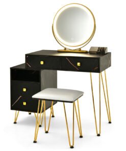 3 Modes Vanity Dressing Table with 3 Color Detachable LED Mirror-Black