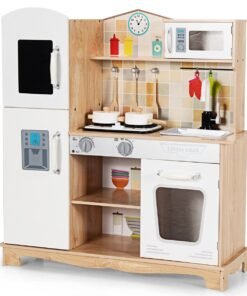 Wooden Pretend Kids Play Kitchen with Light and Sound Chef Role Playing