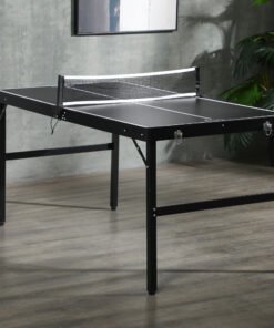 SPORTNOW 5ft Mini Table Tennis Table, Folding Ping Pong Table with Net and Aluminium Frame, Portable Ping Pong Game Set for Indoor Outdoor Use, Black