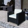 Outsunny Single Seater Rattan Chair Sofa with 10 cm Thick Padded Cushion, All-Weather PE Wicker Weave Garden Armchair with Armrests, Black