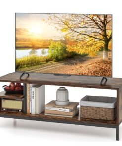 Industrial TV Stand for TVs up to 120 CM with Open Storage Shelves-Coffee