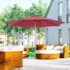 Outsunny 3(m) Garden Parasol, Pulley Operated Patio Umbrella, Wooden Table Market Umbrella with Rope Pulley Mechanism and 8 Ribs, Wine Red