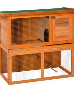 PawHut Rabbit Hutch Outdoor Guinea Pig Hutch Wooden Pet Cage Run 2-Tier with Opening Top, 90 x 45 x 80cm