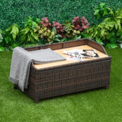 Outsunny 130 L Rattan Garden Storage Box, with Seat - Mixed Brown