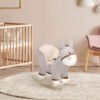 HOMCOM Kids Rocking Horse, Children Plush Ride On Donkey Animal Rocker w/ Sound, Wood Base Seat, Safety Belt, Baby Toy Rocker for Toddler 18 - 36 Months, Grey