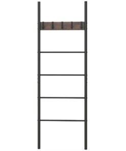 5-Tier Wall Leaning Blanket Ladder with 5 Removable Hooks and Industrial Blanket Holder Rack