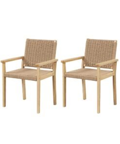 Wood Chair Set of 2 with Paper Rope Woven Seat-Natural