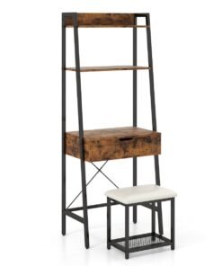 Vanity Table Set with Flip Top Mirror and Cushioned Stool-Black