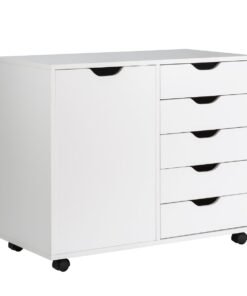 5-Drawer Mobile Side Cabinet with Wheels-White